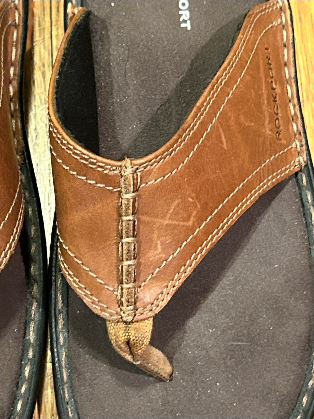 Rockport Brown and Black Men’s Leather Flip-Flops - Size 11 - Picture 5 of 11